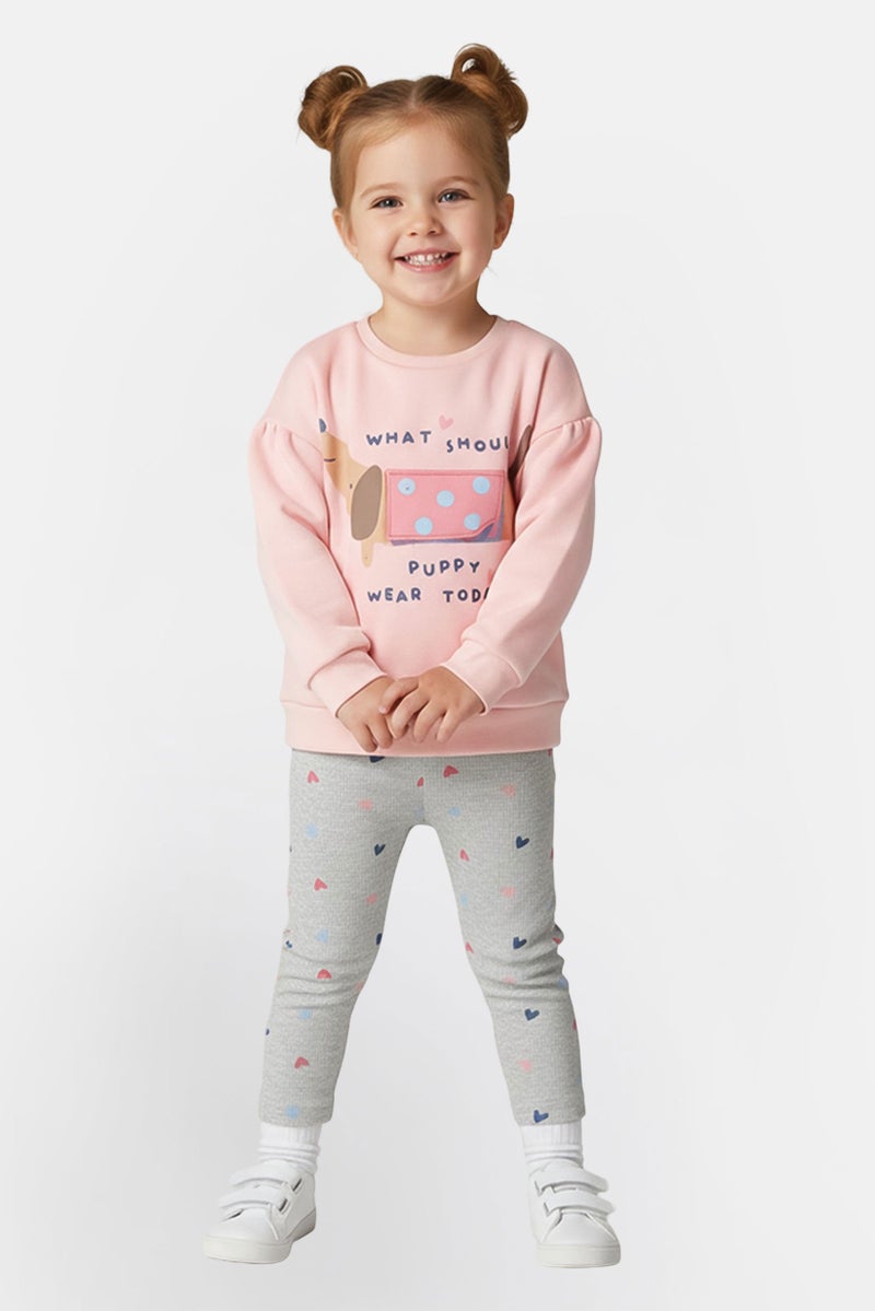Lily & Jack Toddlers Girl 2 Pieces Textured Sweatshirt And Pants Set, Pink - Image 1